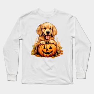 Golden Retriever Dog inside Pumpkin #6 Long Sleeve T-Shirt